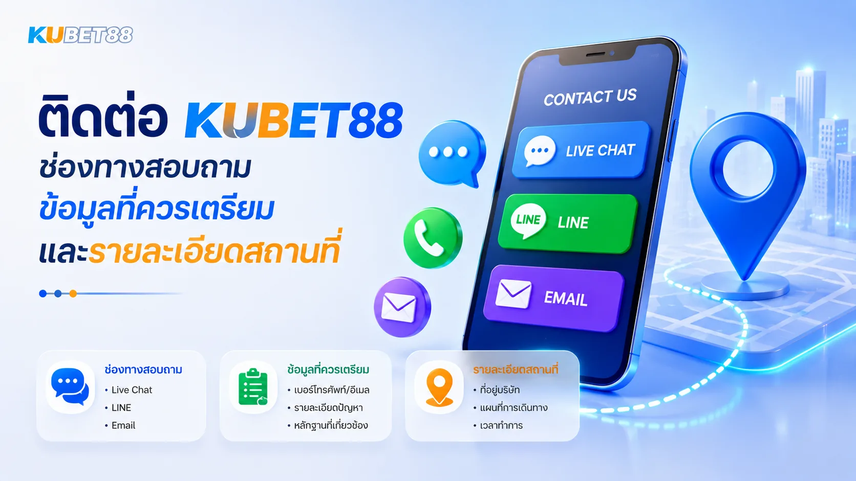 ติดต่อ KUBET88 ช่องทางสอบถาม ข้อมูลที่ควรเตรียม และรายละเอียดสถานที่สำหรับการติดต่อ